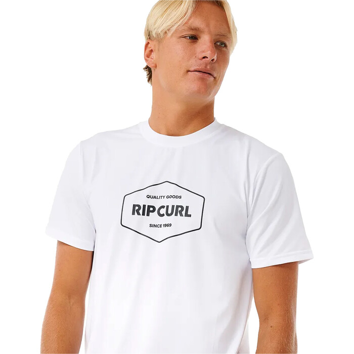 2024 Rip Curl Mens Stapler UPF Short Sleeve Rash Vest 14UMRV - White